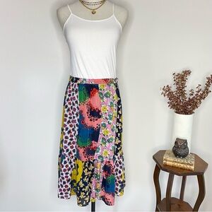 Anthropologie patchwork midi skirt with elastic waistband